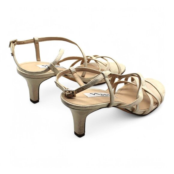 NINA NEW YORK Womens Gold Strappy Padded Neptune Almond Toe Sculpted Heel Buckle - Picture 4 of 8